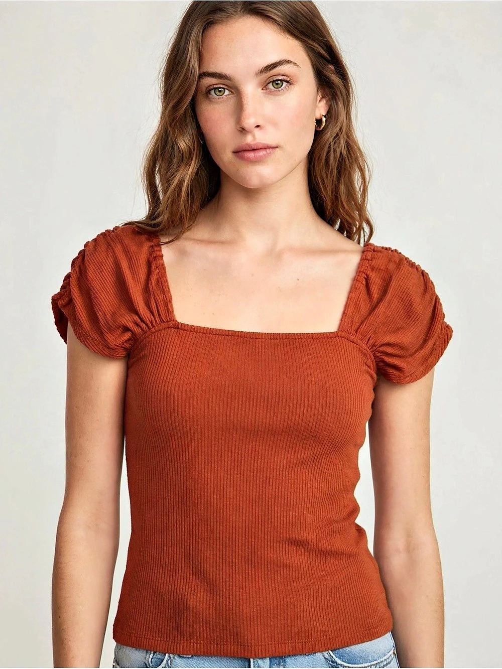 Anthropologie Square Neck Puff Sleeve Top Size M